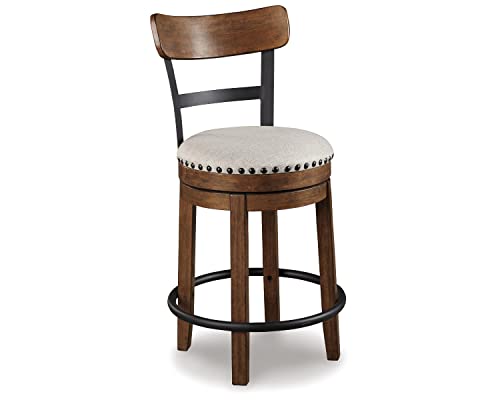 Signature Design by Ashley Valebeck Rustic Farmhouse 24.5” Counter Height Swivel Bar Stool, Brown