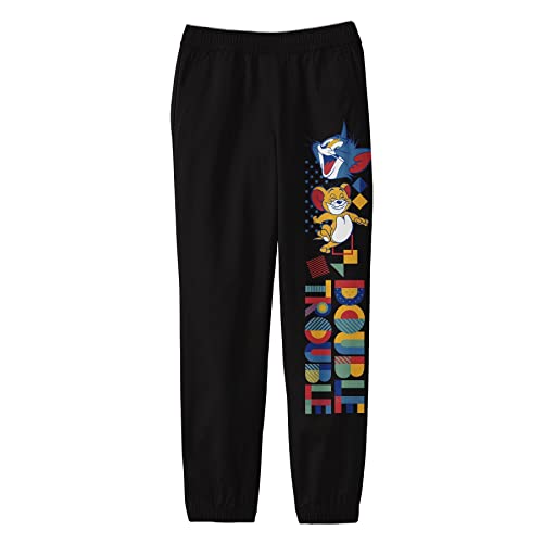 Tom & Jerry Building Block Tower Boy's Black Sweatpants-Medium