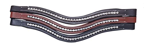 Majestic Ally Curved Crystal Padded Premium Leather English Browband for Horse Bridle (Havana)