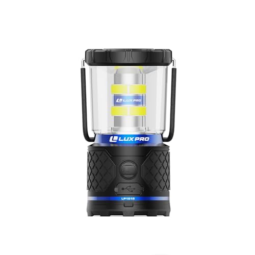 LUXPRO Rechargeable Dual-Power 1100 Lumen LED Lantern for Up to 150 Hours of Use - Camping Lantern with Built-in Power Bank - Dimmable LED Light with IPX4 Water-Resistant Rating