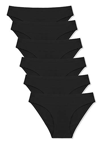 FINETOO 6 Pack Women’s Seamless Hipster Underwear No Show Panties Invisibles Briefs Soft Stretch Bikini Underwears XS-XL(S) Black
