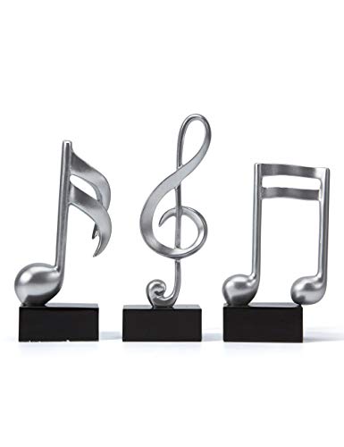 HAUCOZE 3pcs Music Note Decor Statue Musical Gifts Figurine Piano Sculpture Home Arts Silver 7.5 inch