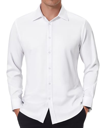 DEMEANOR Mens Dress Shirts Slim Fit Button Down Shirts - Stain Repellant Long Sleeve Dress Shirts for Men Wrinkle Free