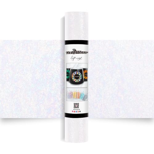 TECKWRAP Permanent Glitter Vinyl Colorful Pearl Adhesive Vinyl Roll - 1ft x 5ft for DIY Craft Designs & Home Decor（Pearl White)