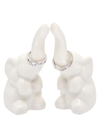 BARBIZON WAGON Elephant Ring Holder 2 Pack, White, Ceramic, Jewelry Storage