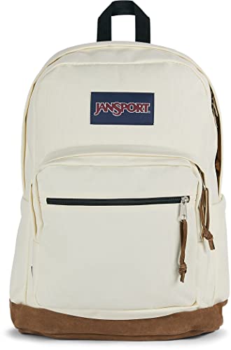 JanSport Right Pack Backpack - Travel, Work, or Laptop Bookbag with Leather Bottom, Coconut
