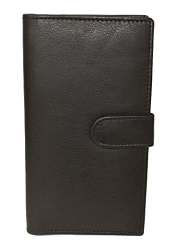 Leatherboss Genuine Leather Checkbook Cover Holder Wallet with Snap Closure, Black