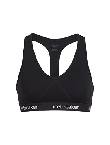 Icebreaker Merino Sprite Racerback Sports Bra for Women, Merino Wool - Soft Workout Wireless Bra for Women with Low to Medium Support - Premium Women’s Clothing - Black/Black, Medium