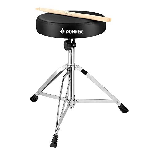 Donner Drum Throne Set, Padded Seat Height Adjustable Drum Stools, 5A Drumsticks Included, Multiple Iterations, Trusted Choice for Drummers