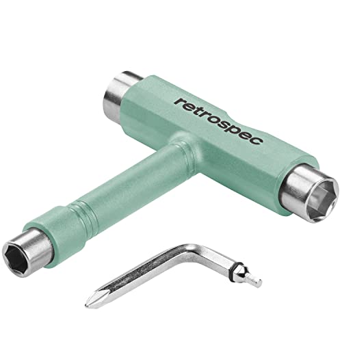 Retrospec Upkeep All-in-One Multi-Function Portable Skate Tool With 2-in-1 Allen Wrench & Phillips Head Screwdriver for Adjusting & Tightening Skateboard/Longboard Wheels, Trucks, and Kingpins, Matcha
