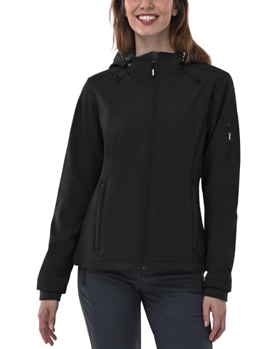 Outdoor Ventures Women's Softshell Jacket with Hood Fleece Lined Warm Lightweight Waterproof Insulated Windbreaker
