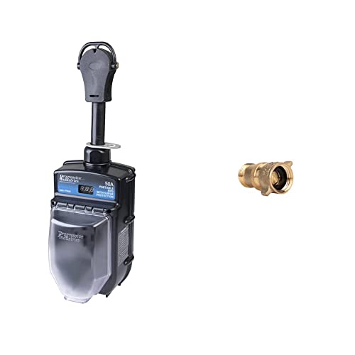 PROGRESSIVE INDUSTRIES RV Surge Protector 50 Amp with Electrical Management System, EMS-PT50X & Camco (40055) RV Brass Inline Water Pressure Regulator-Pressure City Water