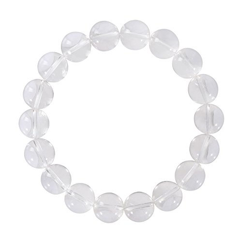BRCbeads Gemstone Bracelets Natural Clear Quartz Genuine Gemstones Birthstone Handmade Healing Power Crystal Beads Elastic Stretch 12mm 8.5 Inch with Gift Box Unisex