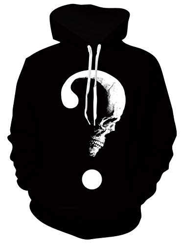 UNIFACO Men Women 3D Question Mark Hoodies Skull Print Sweatshirt Long Sleeve Hoody with Pocket