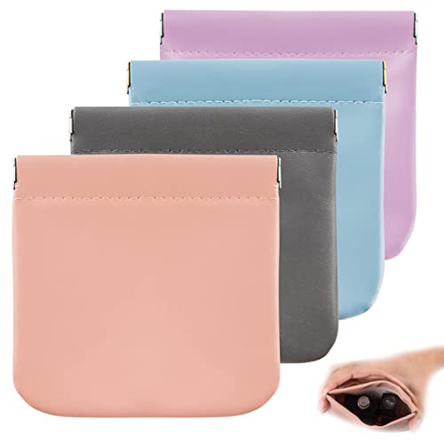 CANIPHA 4pcs Lambskin Pocket Cosmetic Bag, Waterproof Portable No Zipper Self-closing Small Makeup Pouch for Women Mini Travel Storage bag for Cosmetics Headphones Jewelry