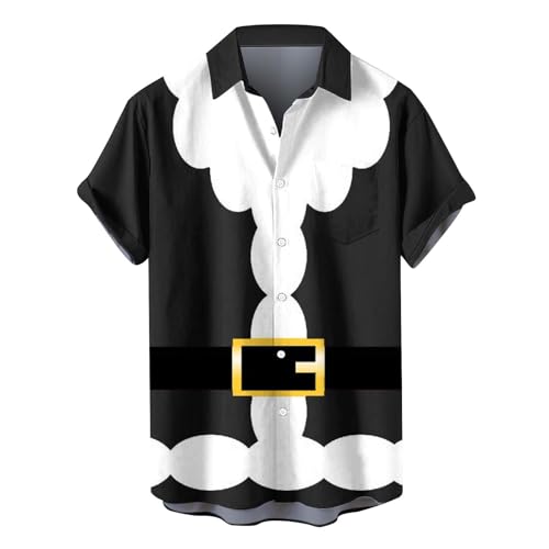 KCaHFO Men's Christmas Hawaiian Shirt Funky Casual Button Down Short Sleeve Shirts Xmas Christmas Santa Print Blouses T Shirt for Men Casual 2023 T Shirt Männer