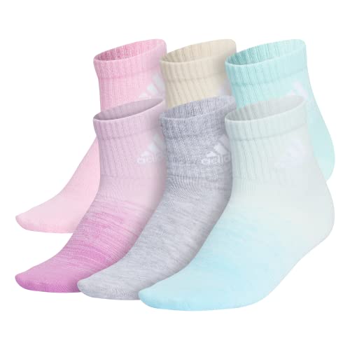 adidas Kids-Girl's Superlite Badge of Sport 3.0 Quarter Socks (6-Pair), Bliss Blue/Cool Light Heather/Pulse Lilac Purple, Medium