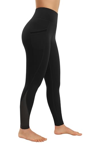 AFITNE Yoga Pants for Women High Waisted Mesh Leggings Tummy Control Athletic Workout Leggings with Pockets Gym Black - M