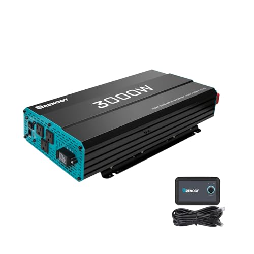 Renogy 3000W Pure Sine Wave Inverter 12V DC to 120V AC Converter for Home, RV, Truck, Off-Grid Solar Power Inverter with Built-in 5V/2.1A USB, AC Hardwire Port, Remote Controller