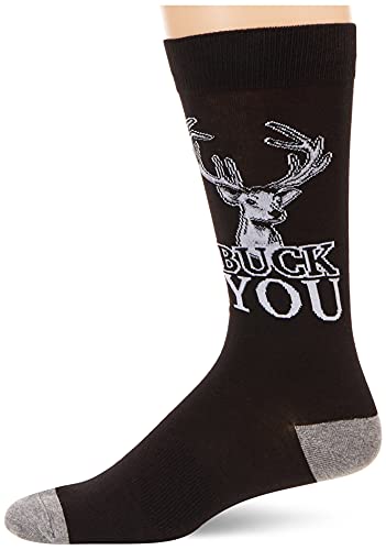 K. Bell Men's Play on Words Novelty Crew Socks, Buck You (Black), Shoe Size: 6-12