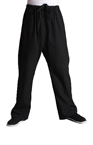 Men's Martial Arts Pants Kung Fu Cotton Trousers (XL, Black)