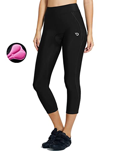 BALEAF Women's Padded Bike Shorts Cycling Pants Bicycle Capris Biking Spin Legging 3/4 UPF 50+ Black Line Size L