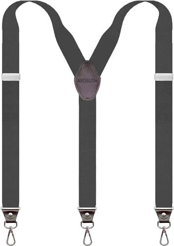 AYOSUSH Retro Y Suspenders for Men Heavy Duty Big and Tall Hooks for Belt Loop Jeans Black Shape Formal Braces