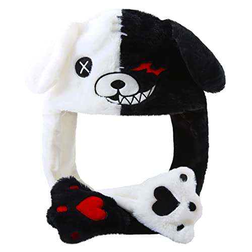 Loiahoer Anime Black White Bear Hat Moving Ears,Pressing the Bear Jumping Hat Cap Paws Will Make the Ears Move,Funny Novelty Gift Womens Girls