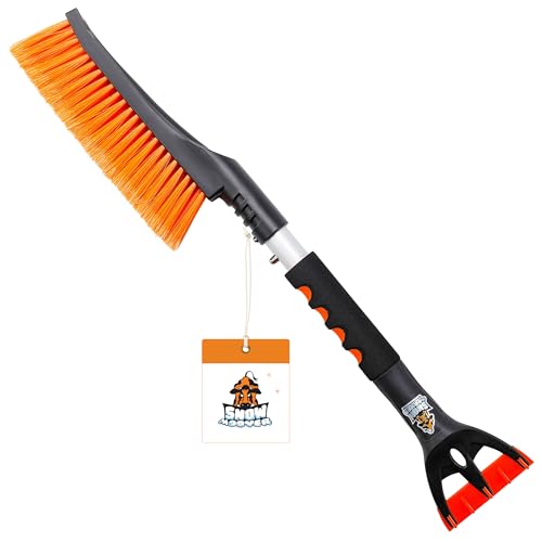 BIRDROCK HOME 24' Snow Brush with Detachable Ice Scraper for Car | 9' Wide Bristle Brush | Size: Car & Small SUV | Lightweight Aluminum Body with Ergonomic Grip