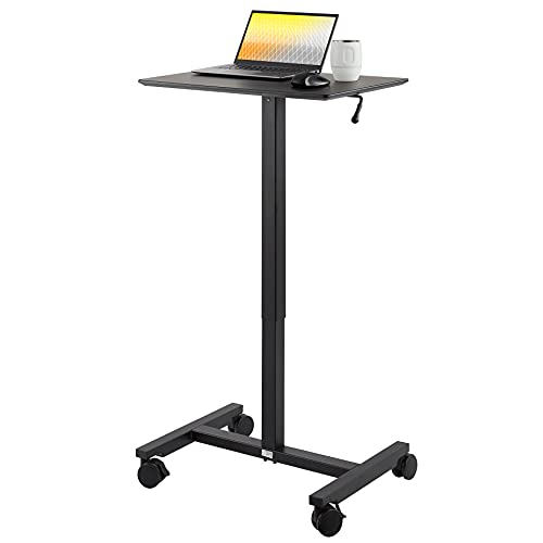 Seville Classics Airlift Height Adjustable Pneumatic Laptop Sit Stand Desk Mobile Rolling Cart Computer Workstation for Home Office, Classroom, 24' Desktop, Black