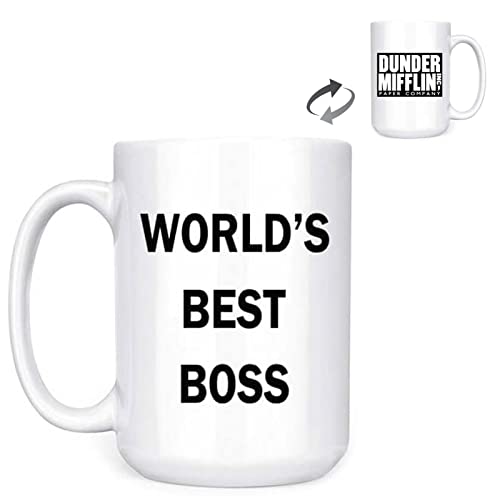 Dunder Mifflin (The Office) World's Best Boss TV Television Show Ceramic Mug Coffee (Tea, Cocoa) 15 OZ Mug, Official Michael Scott Mug As Seen On The Office