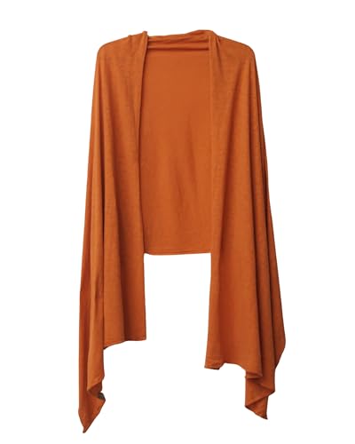 Pang Wangle Exquisite Wrap or Shawl in Soft Recycled Cotton | Can be used as a Scarf around the Shoulders or Head | Enhanced with Insect Shield Bug Repellent for Stylish Comfort, Rust