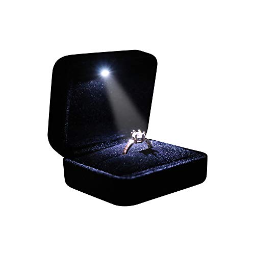 Omeet Velvet Metal Glossy with LED Jewelry Gift Box for Proposal, Engagement, Wedding - Easy to fit into Your Pocket or Handbag