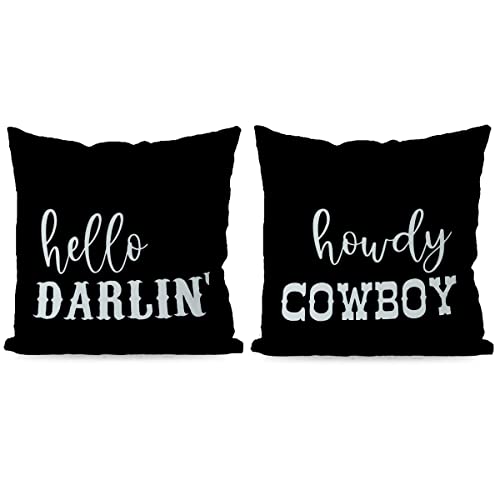 KEUSPI Western Pillows Covers,Western Home Decor,Western Throw Pillow Covers 18x18,Western Pillow Cases, Cowboy Couple Gifts,Set of 2(Black)