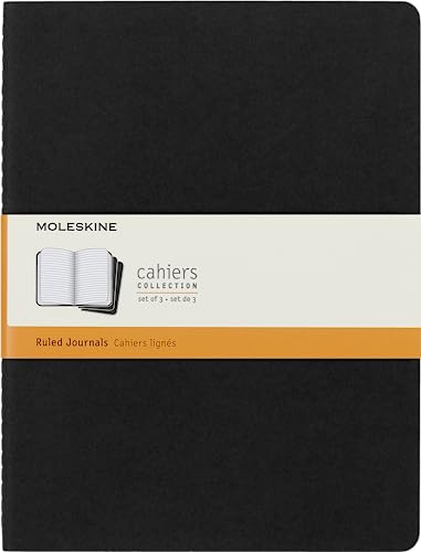 Moleskine Cahier Journal, Soft Cover, XL (7.5' x 9.5') Ruled/Lined, Black, 120 Pages (Set of 3)