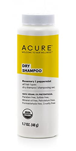 Acure Dry Shampoo - All Hair Types | 100% Vegan | Certified Organic | Rosemary & Peppermint - Absorbs Oil & Removes Impurities Without Water | 1.7 Fl Oz