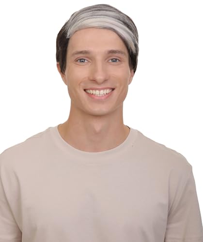 HPO Adult Men’s Dark Wizard Black Wig With Blonde Side Fringe, Best for Halloween, Flame-retardant Synthetic Fiber