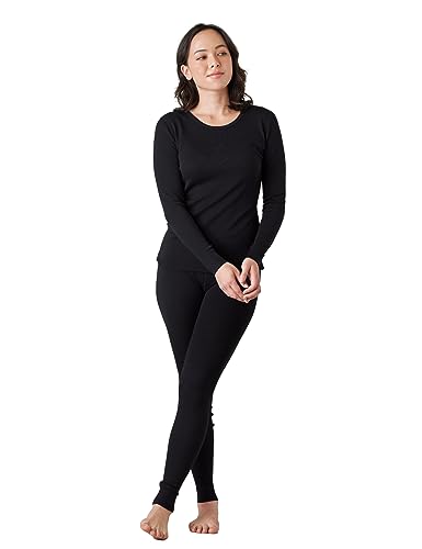 LAPASA Womens 100% Merino Wool Base Layer Set Lightweight Thermal Underwear Long John Top & Bottom Warm Cold Weather L58 Large 1. Lightweight Black 1 Set