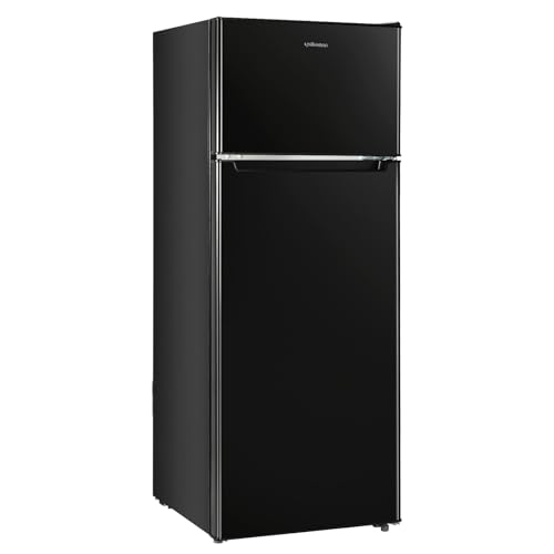 Upstreman 7.7 Cu.Ft. Double Door-Apartment Size Fridge with Large Capacity Top Freezer, Adjustable Thermostat Control, Reversible Door Swing,Black（BD75）