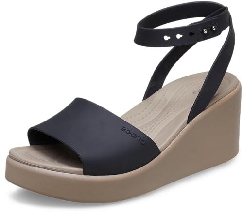 Crocs Women's Brooklyn Ankle Strap Wedges, Platform Sandals, Black/Mushroom, 8 Women
