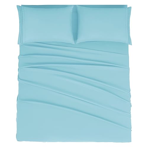 Mejoroom Full Size Sheet Set - Extra Soft Luxury Brushed Microfiber 1800 Full Sheets with 16 Inch Deep Pocket - Breathable, Wrinkle, Fade & Stain Resistant - 4 Piece (Full, Aqua)