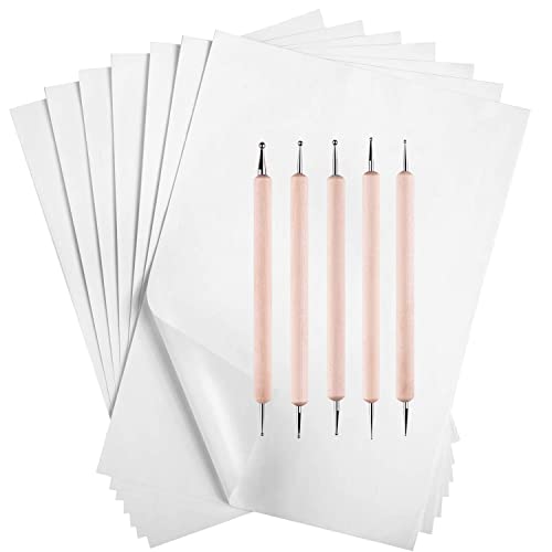 50 Sheets Carbon Paper Graphite Paper White Carbon Transfer (8.5 x 11.5 inch) Tracing Papers with 5 PCS Embossing Styluses Dotting Tools for Wood Paper Canvas Craft