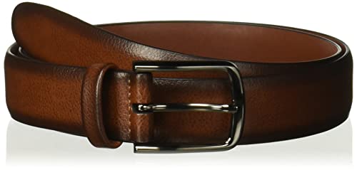 Perry Ellis Portfolio Park Ave Men's Dress Belt, with Burnished Edges and Silver Prong Buckle, Textured Leather Belt , Park Avenue Brown, 32