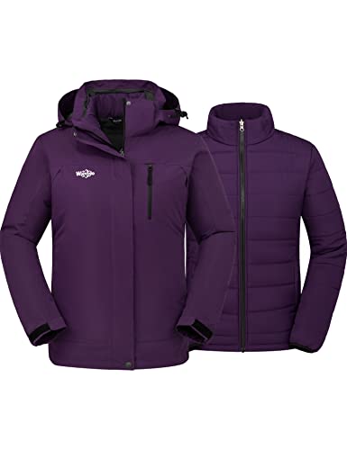 wantdo Women's 3-in-1 Ski Jacket Hooded Snowboarding Jacket Mountain Winter Coat Dark Purple M