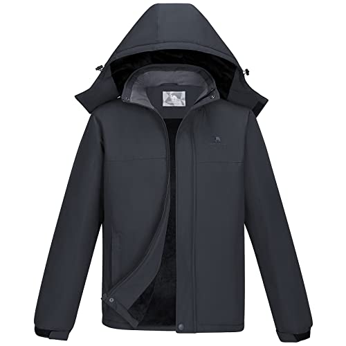 CAMEL CROWN Men's Mountain Ski Snow Jacket Waterproof Winter Coat Snowboarding Windbreaker Windproof Warm Hooded Snow Coat Grey L