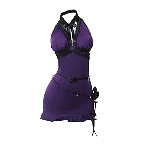 HHHX Tifa Lockhart Cosplay Costume FF7 Halloween Purple Dress SFinal Fantasy VII Remake Game (SM)