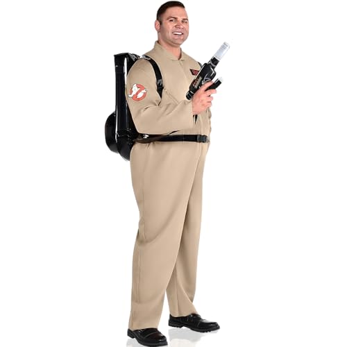 Party City Ghostbusters Halloween Costume with Proton Pack for Adults, Plus Size (48-52), with Jumpsuit and Backpack