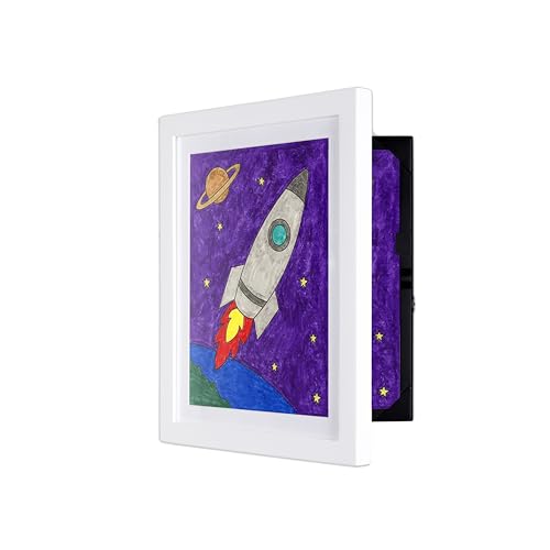 Li’l Davinci Art Cabinet, Stores up to 50 Pieces of 9x12 inch Art, Outer Wooden Frame Dimensions 11.75 x 14.75 inches, Kids Art Frame, Front Opening, Hangs Vertical or Horizontal, White