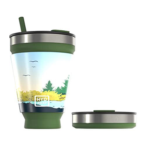 HYDAWAY Collapsible Tumbler with Lid and Straw - 16 oz I Portable, Insulated Silicone Travel Mug, Hot & Cold Foldable Cup for Coffee, Tea, Camping & Backpacking, Spill Proof Lid & Steel Rim