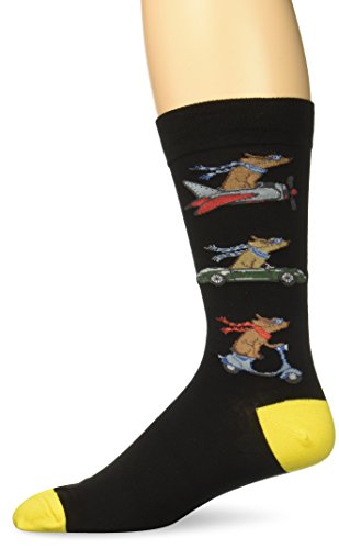 K. Bell Men's Casual Animal Novelty Crew Socks, Dogs on The Move (Black), Shoe Size: 6-12